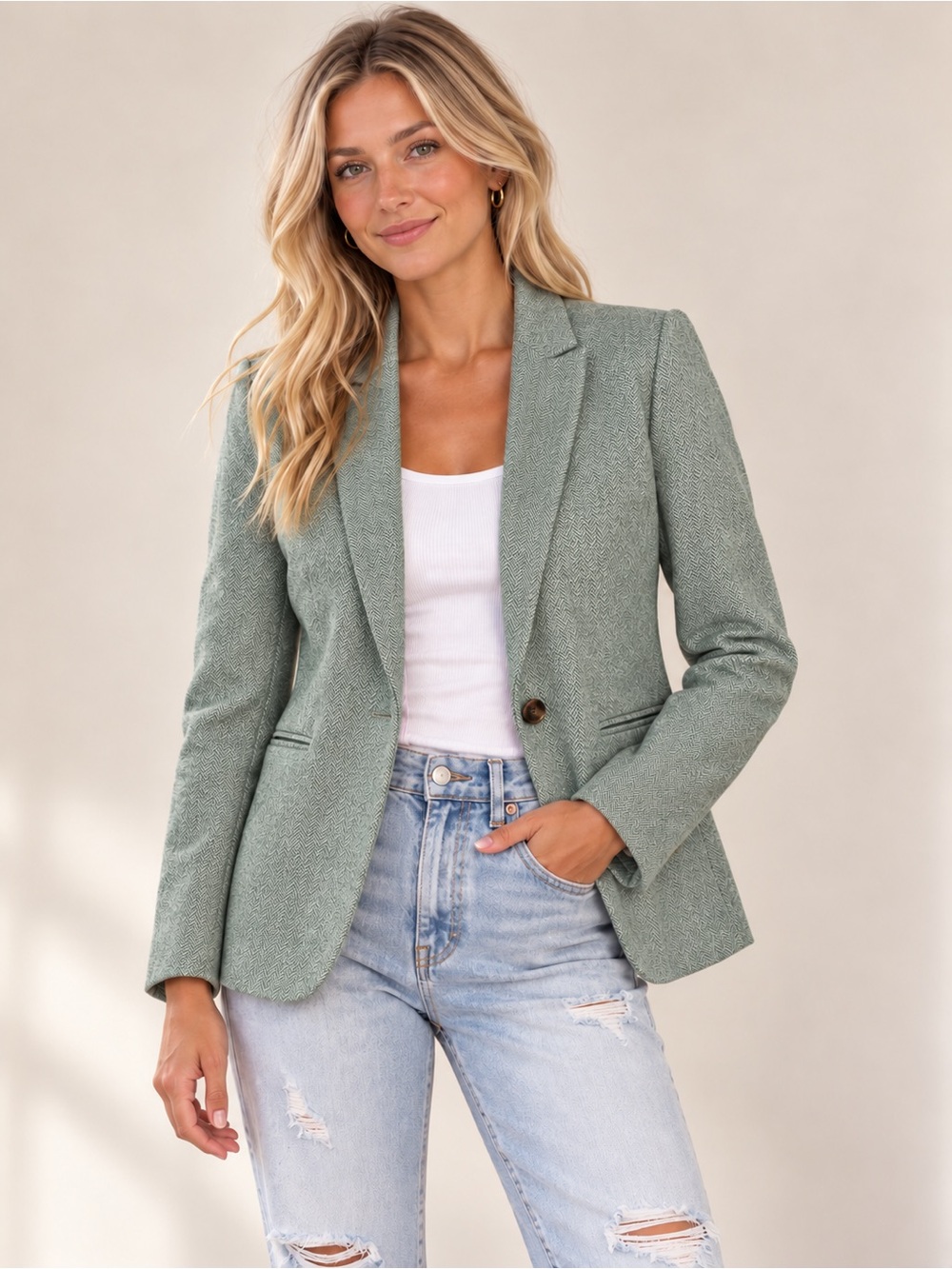 J. Crew Green Single-Button Tailored Wool Blazer